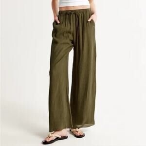 Abercrombie & Fitch wide leg crinkle pant women XS olive green lined boho comfy